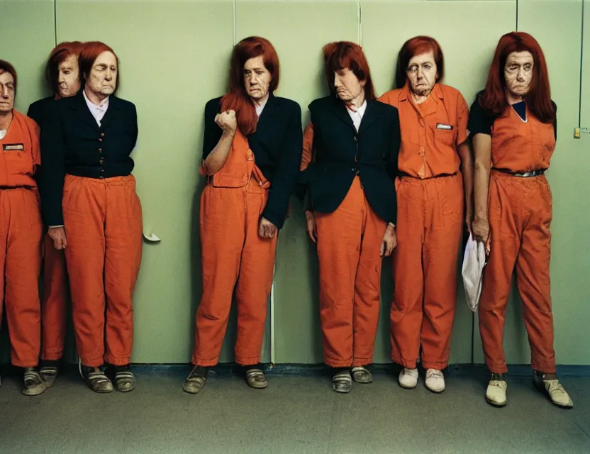 Prompt: six woman with masculine faces in jail by william eggleston