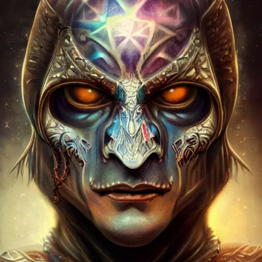 Image similar to an Artstation 3d render of Very very very very highly detailed beautiful mystic face of a phantom warrior with galaxy, tattoos by Anton Pieck, intricate, extremely detailed, digital painting, artstation, concept art, smooth, sharp focus, illustration, intimidating lighting, incredible art,