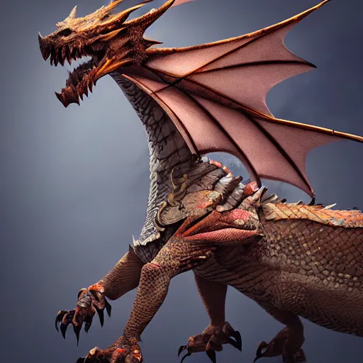 Image similar to an injured damaged dragon with patchy yellow scales and exposed bones and has a broken wing and leg, fantasy, intricately detailed, 8 k render, ultra high resolution, octane render, trending on artstation