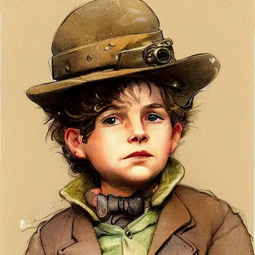 Image similar to (((((portrait of boy dressed as retro space explorer steampunk detective . muted colors.))))) by Jean-Baptiste Monge !!!!!!!!!!!!!!!!!!!!!!!!!!!