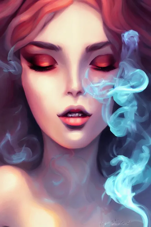 Image similar to a portrait of a beautiful woman with smoke and fire coming out of her eyes, artwork by Lois van Baarle, Loish, a masterpiece