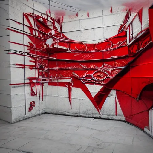Image similar to abstract intricate 3 d fidenza red white ice style graffiti