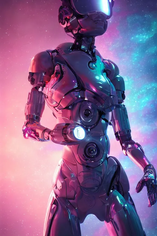 Image similar to woman cyborg floating in space letting go of reality and experiencing the quantum feild, matte painting comic book art, cinematic, highly detailed, realistic, beautiful cosmic neural network, octane render, unreal engine, depth of field, trending on artstation, sharp focus, philosophical splashes of colors