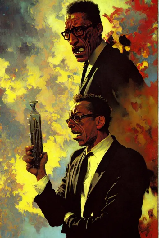 Image similar to gustavo fring angry, enraged, painting by'phil hale '!!! gaston bussiere, craig mullins, greg rutkowski, alphonse mucha