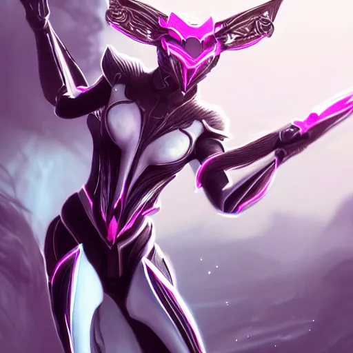 Image similar to highly detailed exquisite fanart, ant pov from the floor looking up, of a beautiful female warframe, standing elegantly, shining reflective off-white plated armor, slick elegant design, bright Fuchsia skin, sharp claws, close full body shot, epic cinematic shot, realistic, professional digital art, high end digital art, DeviantArt, artstation, Furaffinity, 8k HD render, epic lighting, depth of field