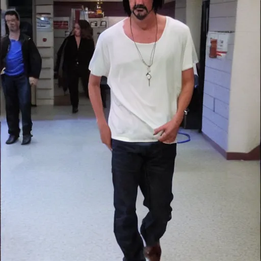 Prompt: keanu found wandering in the backrooms