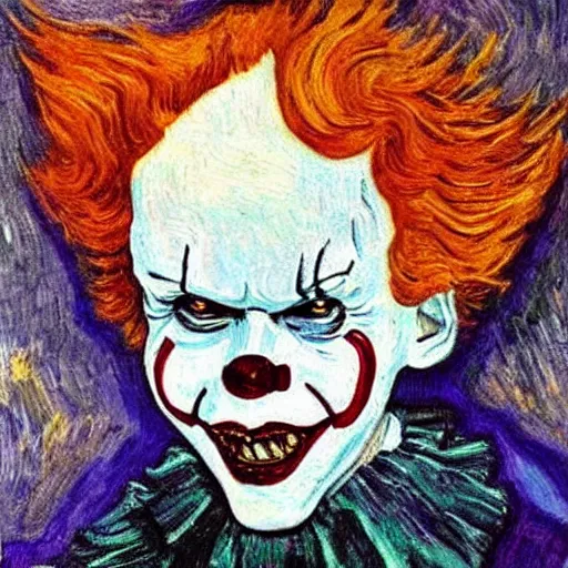 Image similar to pennywise painted by Vincent Van Gogh