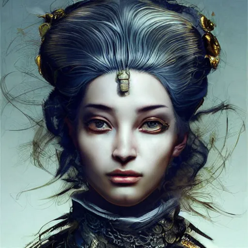 Image similar to portrait, headshot, insanely nice professional hair style, dramatic hair color, digital painting, of a old 17th century, old cyborg merchant, amber jewels, baroque, ornate clothing, scifi, realistic, hyperdetailed, chiaroscuro, concept art, art by Franz Hals and Jon Foster and Ayami Kojima and Amano and Karol Bak,