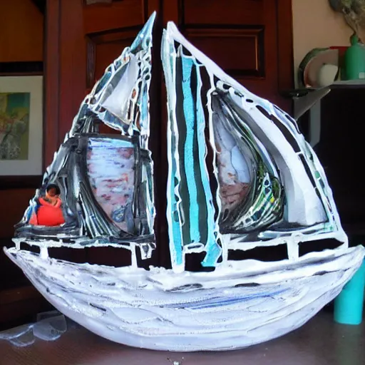 Image similar to my buddy buying a sailboat, paper mache, detailed