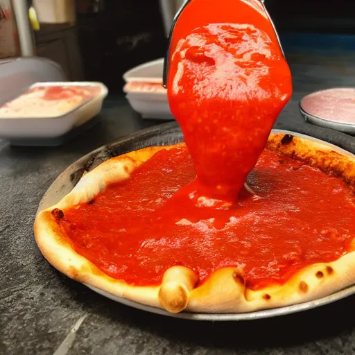 Image similar to a picture of pizza sauce coming out of a volcano