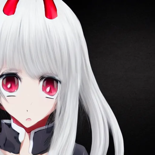 Prompt: white hair, red eyes, two small horn on the head, anime style, anime girl, 4k