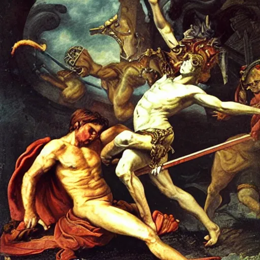 Image similar to dead perseus against medusa