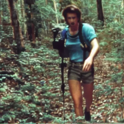 Image similar to A screen capture of found footage video left behind by a missing hiker in 1986