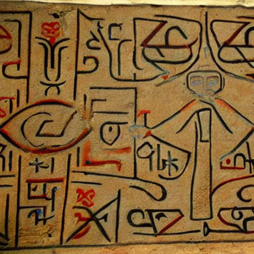 Prompt: sumerian mural of tetragrammaton