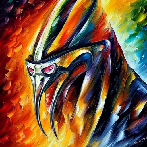 Prompt: portrait painting of The Predator by Leonid Afremov, hyperdetailed!