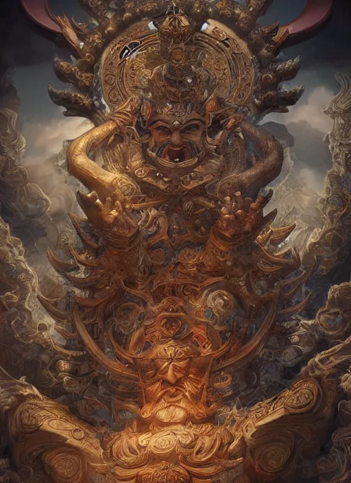 Image similar to digital painting of chinese gods, by filipe pagliuso and justin gerard symmetric, fantasy, highly detailed, realistic, intricate port