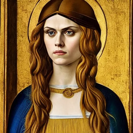 Image similar to alexandra daddario as joan of ark, elegant portrait by sandro botticelli, detailed, symmetrical, intricate