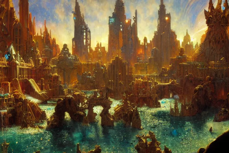 Image similar to atlantis city, painting by gaston bussiere, craig mullins, j. c. leyendecker, tom of finland