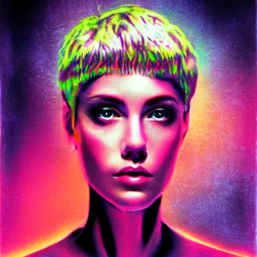 Prompt: portrait of pink hologram joi from blade runner