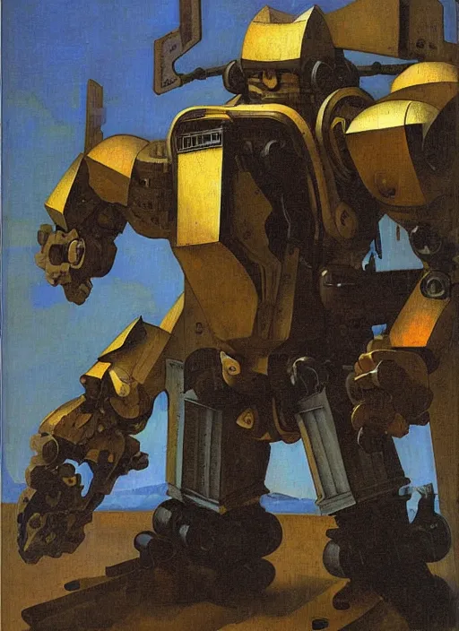 Image similar to mecha robot warrior by Johannes Vermeer and Moebius