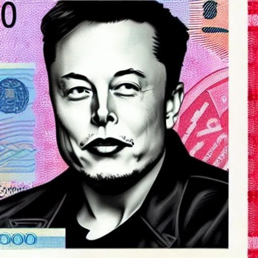 Image similar to Elon Musk on a 100 dollar banknote. High detailed, realistic.