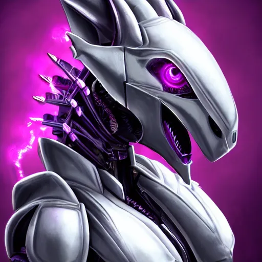 Image similar to detailed mawshot of a beautiful stunning anthropomorphic hot robot mecha female dragon, silver sharp streamlined armor, fuchsia flesh, dragon art, furry art, vore, glowing purple eyes, furaffinity, DeviantArt, Eka's Portal, G6