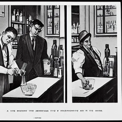 Prompt: lithography of the making of the perfect martini