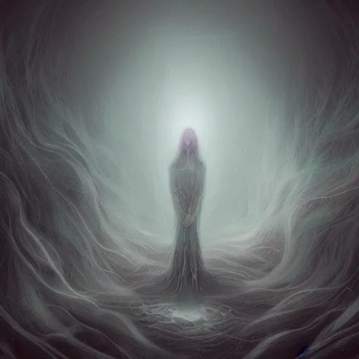 Image similar to dissociation, derealization, disconnection, fantasy illustration, detailed, abstract, amorphous, misty and eerie