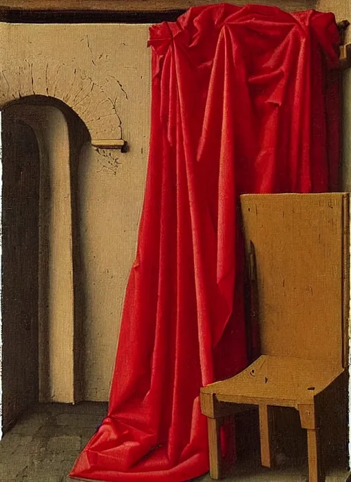 Image similar to red cloth, medieval painting by jan van eyck, johannes vermeer