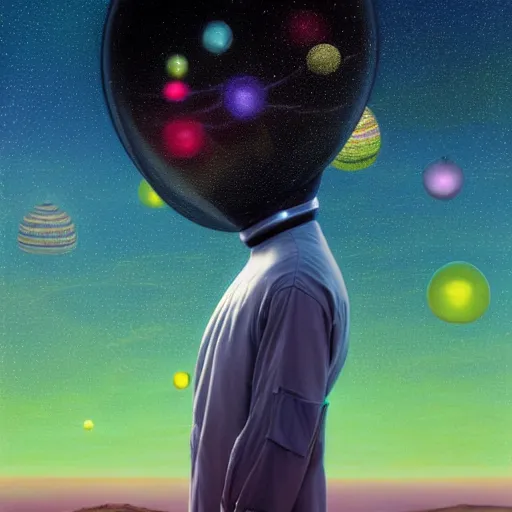 Prompt: AN 8K RESOLUTION MATTE PAINTING OF A BLACK BOY DRESSED LIKE AN Egyptian ASTRONAUT IN A FIELD OF GLOWING BUBBLES, bY CHRIS LEIB AND Alan Bean and Agostino Arrivabene in a surreal PORTRAIT style. Vibrant, VIVID COLORS, HIGHLY DETAILED, SYMETRICAL FACE, retro scifi, ASTROPHOTOGRAPHY