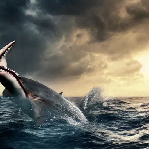 Prompt: photo!!!! of Dwayne Johnson riding a shark in the middle of the ocean, full shot, highly detailed face, highly detailed shark, 8k, cinematic, reflections, lightning