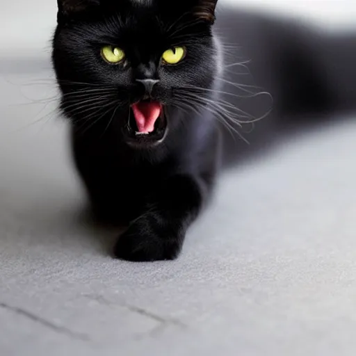 yawning black cat