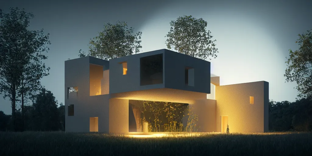 Prompt: A beautiful architectural rendering of a trypophobia house with a mysterious glow emitting from inside, by octane render and corona render