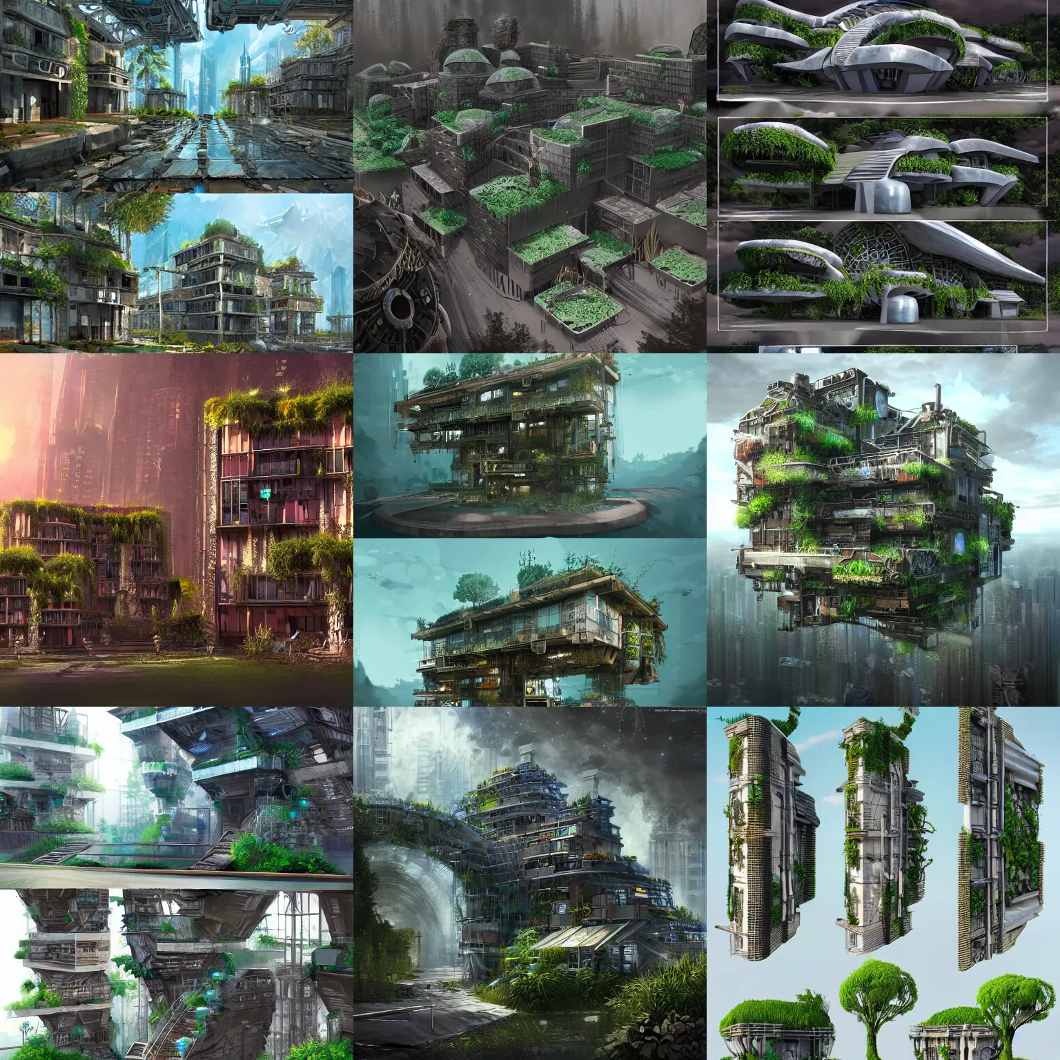 Prompt: Ecopunk architecture concepts. HD, 8k, elaborate, detailed digital art trending in artstation