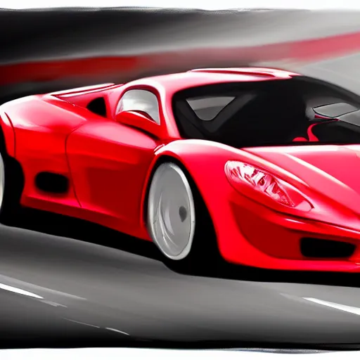 Prompt: fast sportscar reminiscent of ferrari and porsche, shiny, red, beautiful lighting, photorealistic, sharp, sunset, artgerm