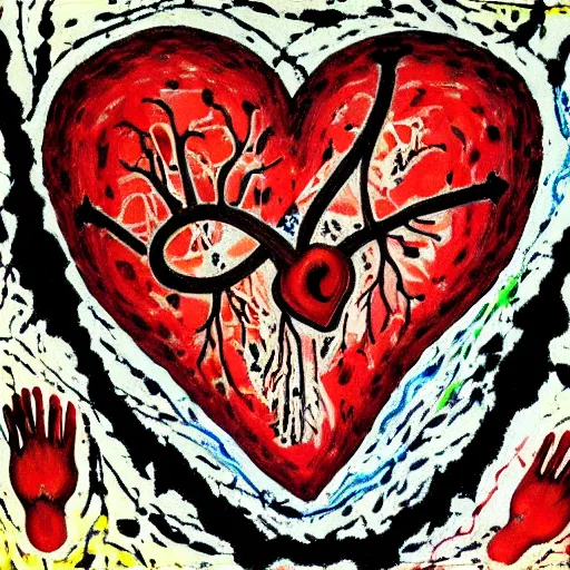 Prompt: anatomically correct! human heart, real heart, not just a heart symbol, anatomic, painting by jackson pollock