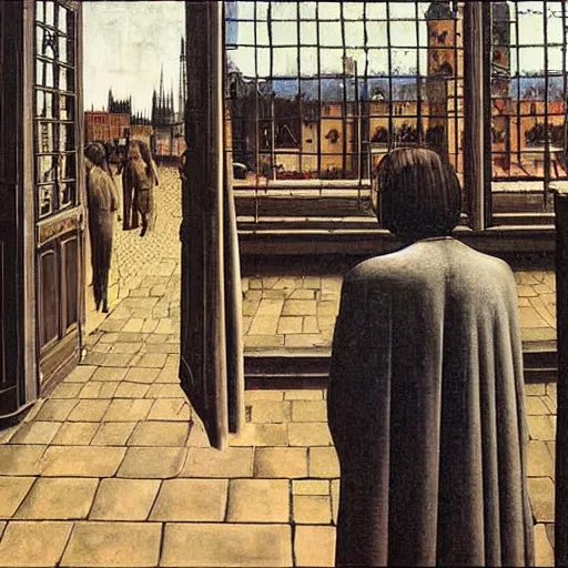 Prompt: nuremberg, surrealistic painting by paul delvaux