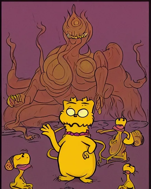 Prompt: Garfield the friendly eldritch abomination