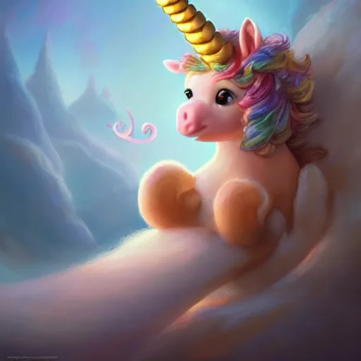 Prompt: An adorable whimsical unicorn, highly detailed, digital painting, artstation, concept art, smooth, sharp focus, studio light, by Justin Gerard,