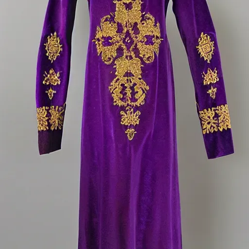 Image similar to Exquisite, Regal, Royal, Tyrian purple gilded medieval byzantine tunic