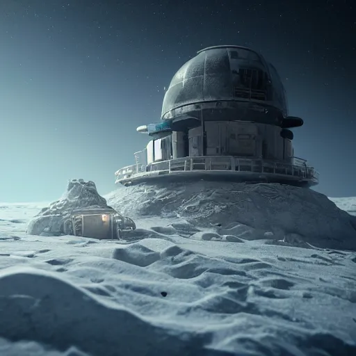 Image similar to an abandoned outpost in a blizzard on the moon europa, intricate artwork by tooth wu and wlop and beeple, octane render, hyper realism, 8 k