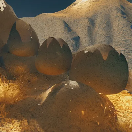 Image similar to mountain made of an egg, 8k ultra realistic, award winning, unreal engine 5, masterpiece