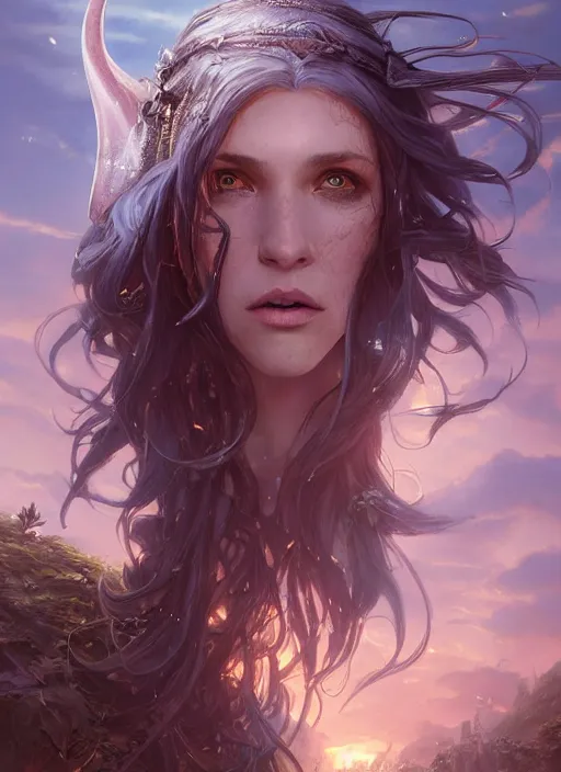 Image similar to highly detailed portrait of a half - elf woman pirate with long hair, stephen bliss, unreal engine, fantasy art by greg rutkowski, loish, rhads, ferdinand knab, makoto shinkai and lois van baarle, ilya kuvshinov, rossdraws, tom bagshaw, alphonse mucha, global illumination, radiant light, detailed and intricate environment