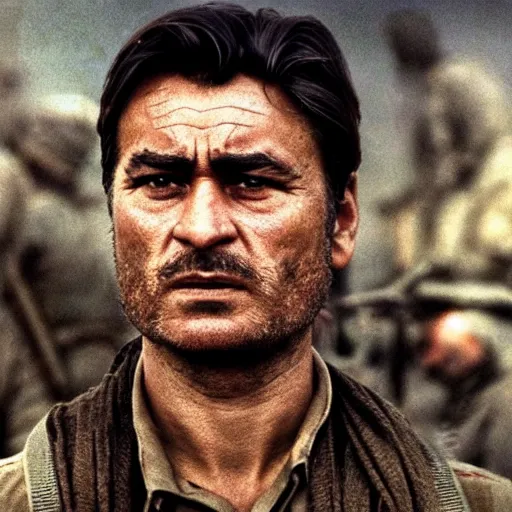 Image similar to kurdish communist in a movie directed by christopher nolan, movie still frame, promotional image, imax 7 0 mm footage