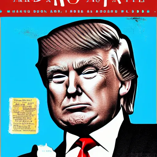 Image similar to Donald Trump on the cover of MAD art style Al Gaffee