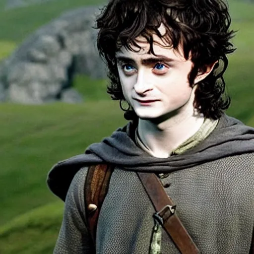 Prompt: daniel radcliffe as frodo baggins in lord of the rings