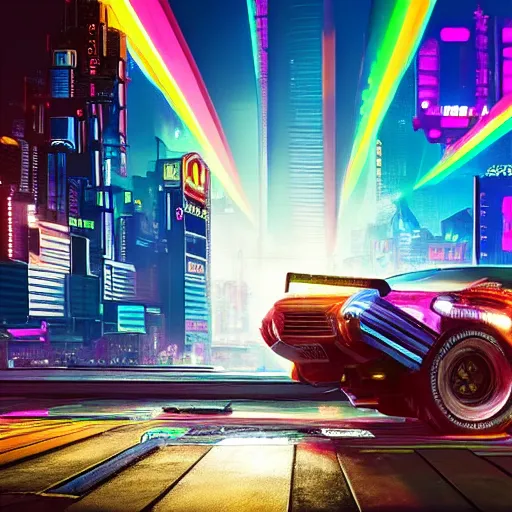 Image similar to rainbow hamster in the style of cyberpunk 2 0 7 7, 8 k, hd, light reflection