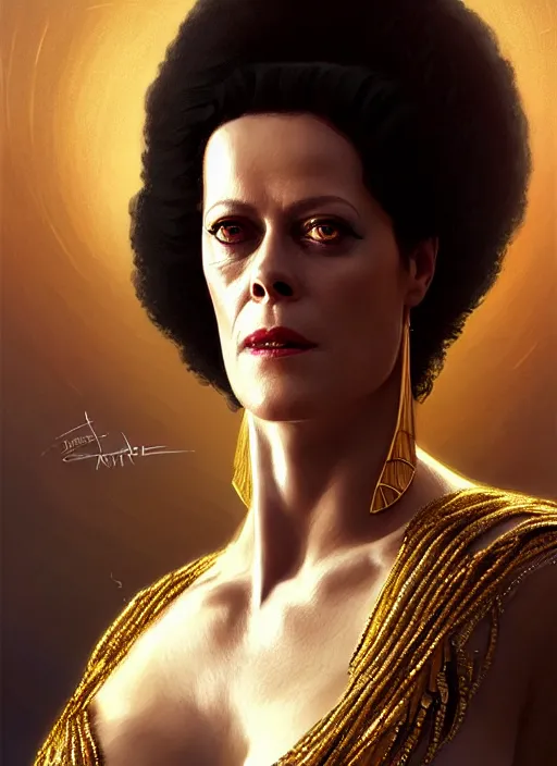 Prompt: sigourney weaver as cleopatra, intricate, elegant, glowing lights, highly detailed, digital painting, artstation, glamor pose, concept art, smooth, sharp focus, illustration, art by artgerm and greg rutkowski, artey freytag