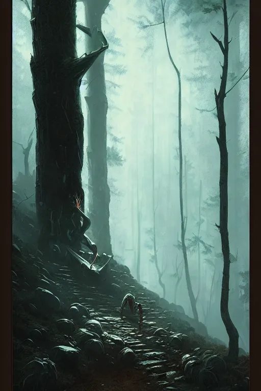 Image similar to greg rutkowski poster. draugr in the woods