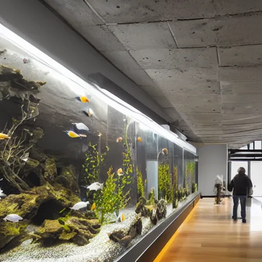 Image similar to aquarium, interior in the brutalist style